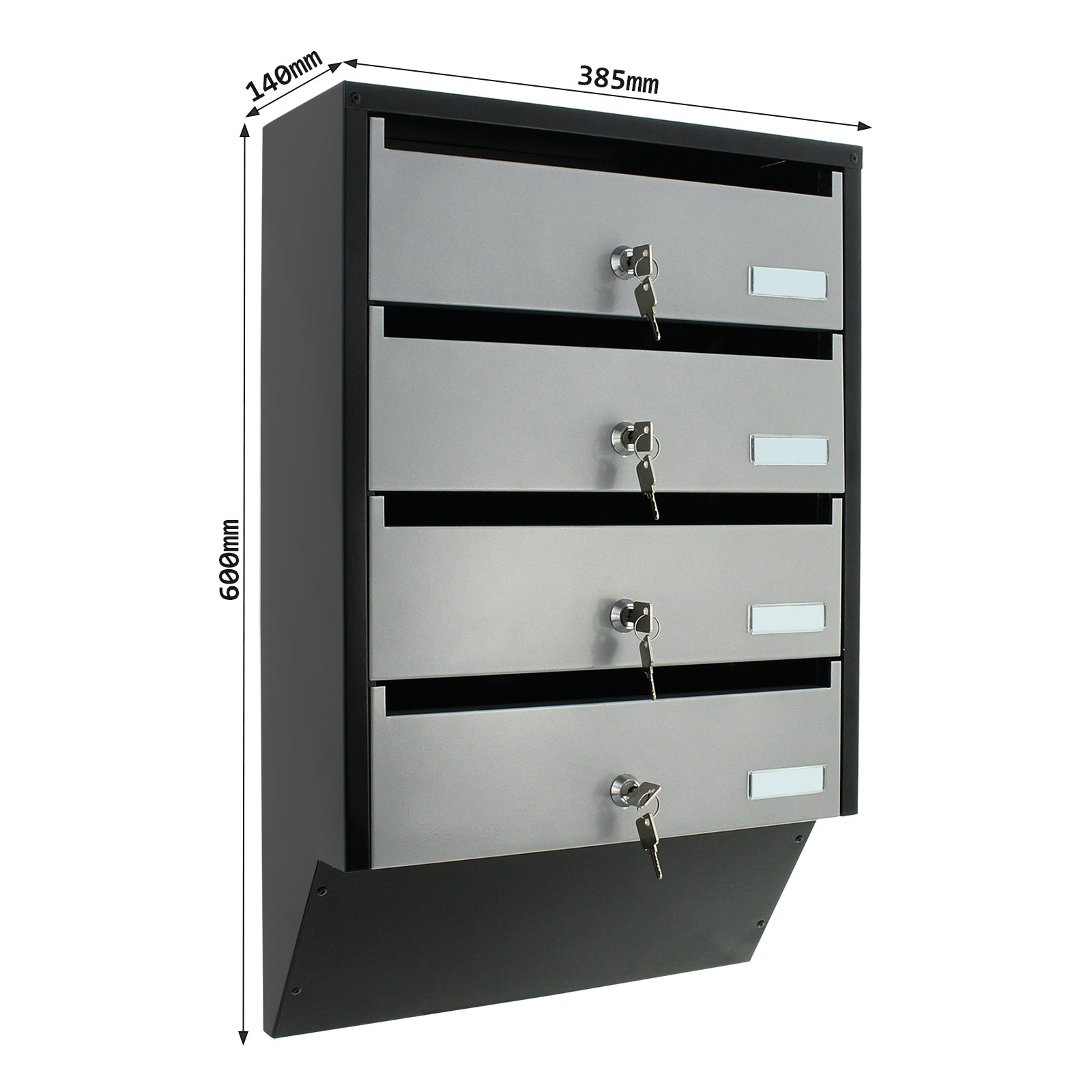 t06209 Rottner Comsafe Silver, Black Mailbox, 600 mm x 385mm x 140 mm