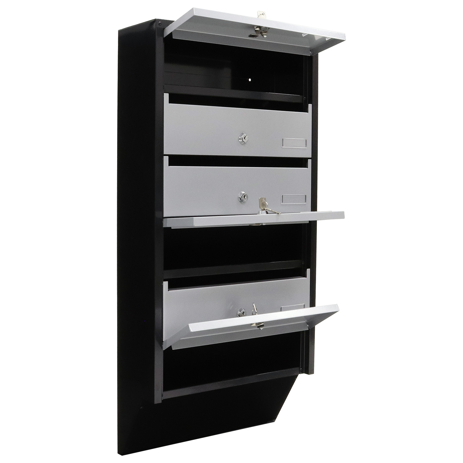 t06368 Rottner Comsafe Silver, Black Mailbox, 824 mm x 385mm x 140 mm