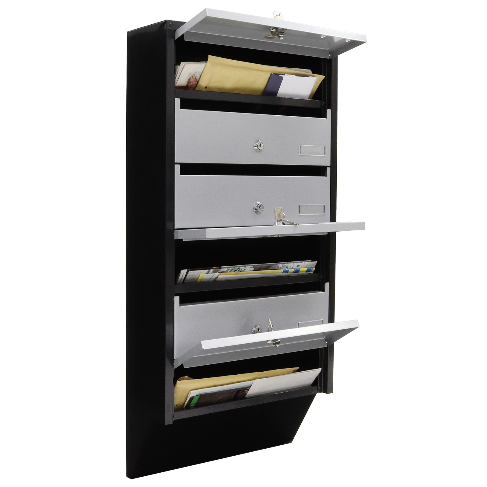 t06368 Rottner Comsafe Silver, Black Mailbox, 824 mm x 385mm x 140 mm