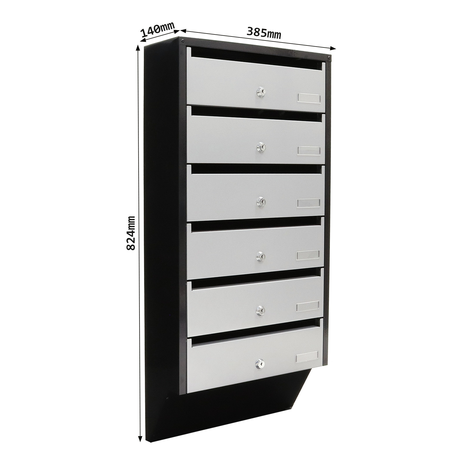t06368 Rottner Comsafe Silver, Black Mailbox, 824 mm x 385mm x 140 mm