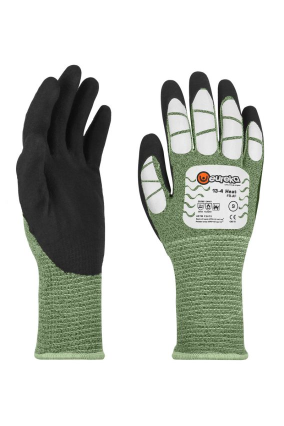 Tranemo RG0004 Black, Green 1% Anti-Static, 10% Polyamide, 79% FR Viscose, 10% Aramid Glove, Size 8, Neoprene Coating