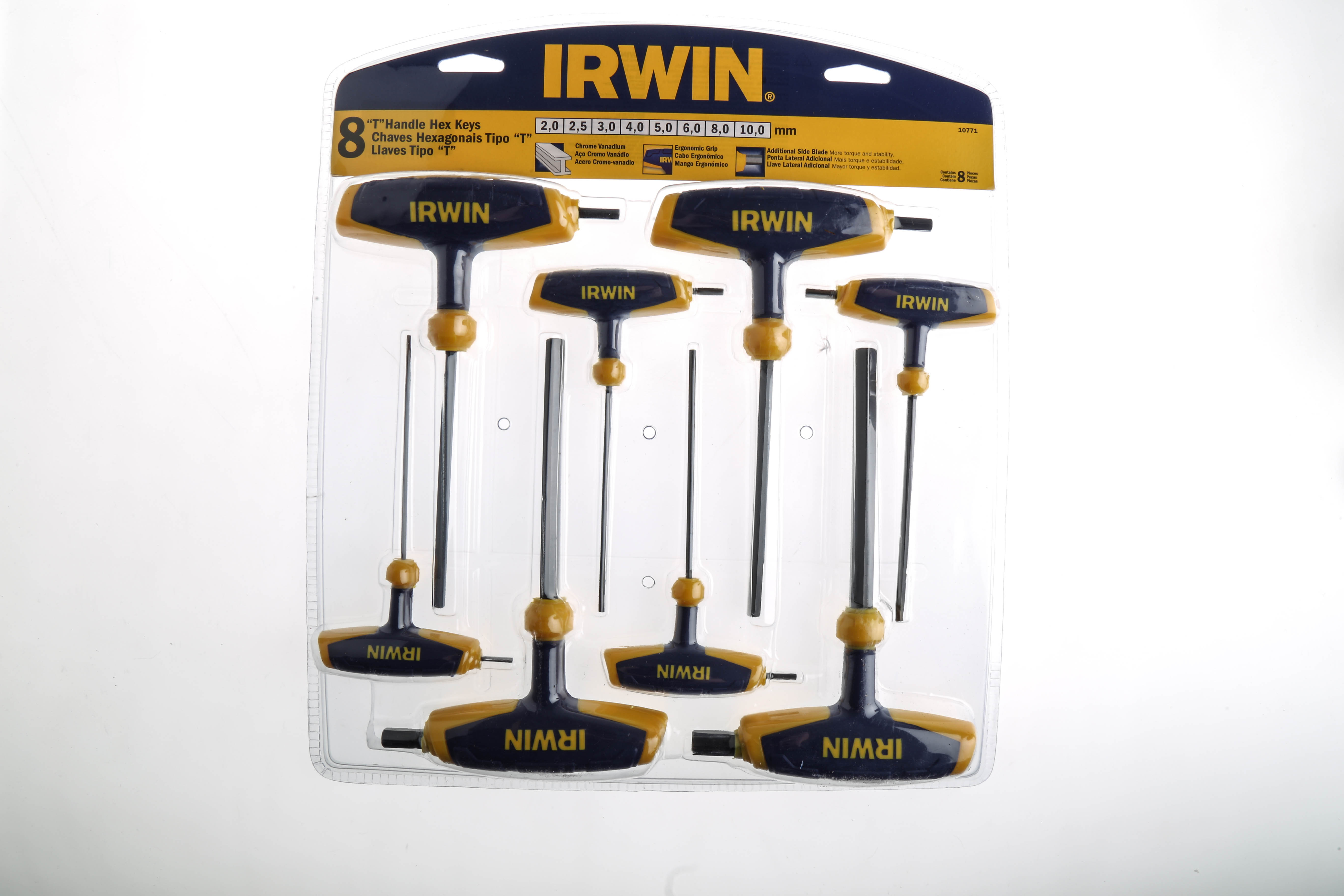 t10771 Irwin 8 piece T Metric Hex Key Set, Hex size 10.0 mm, 2.5 mm, 2 mm, 3.0 mm, 4.0 mm, 5.0 mm, 6.0 mm, 8.0 mm