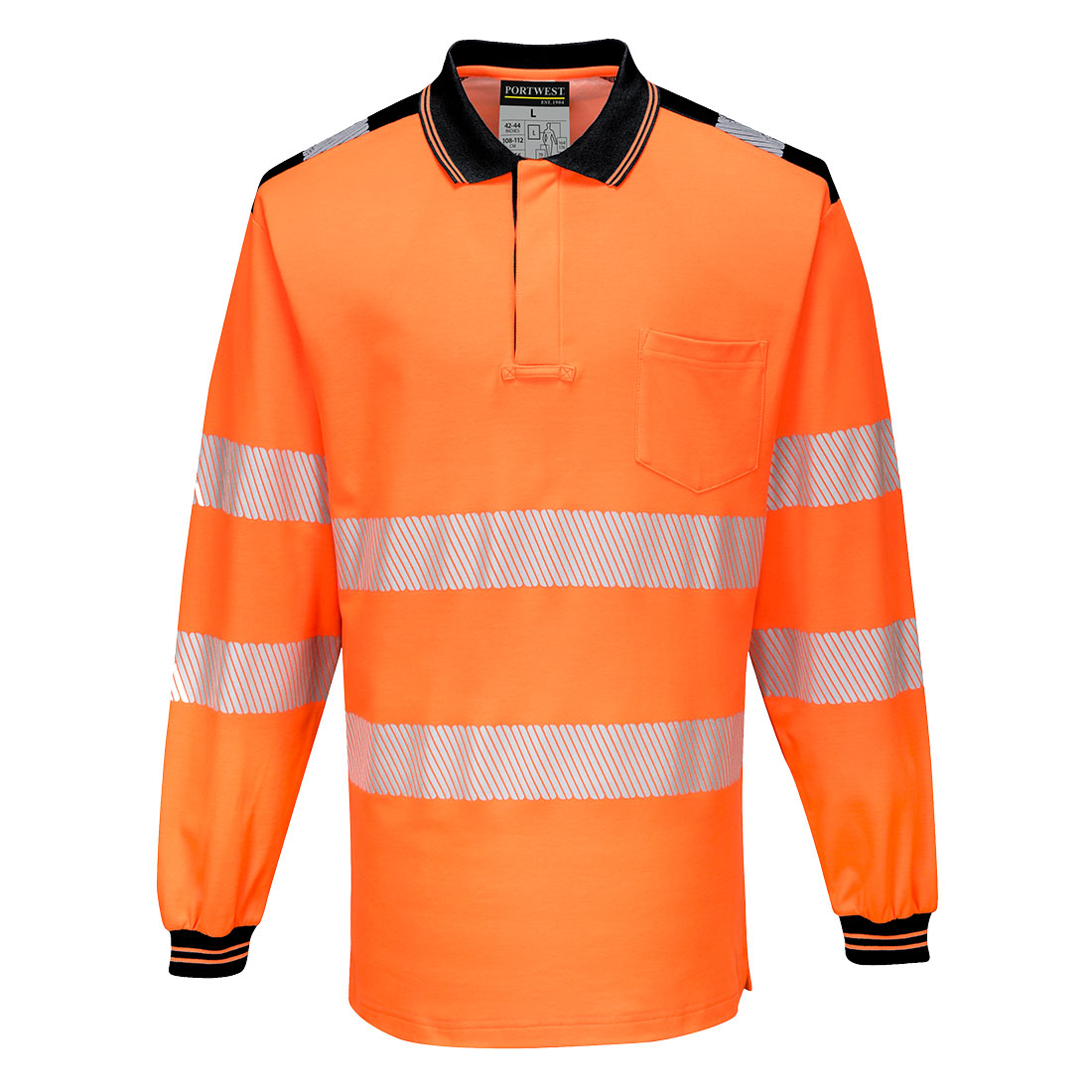 Portwest T184 Orange, Black Unisex Hi Vis Polo Shirt 4XL