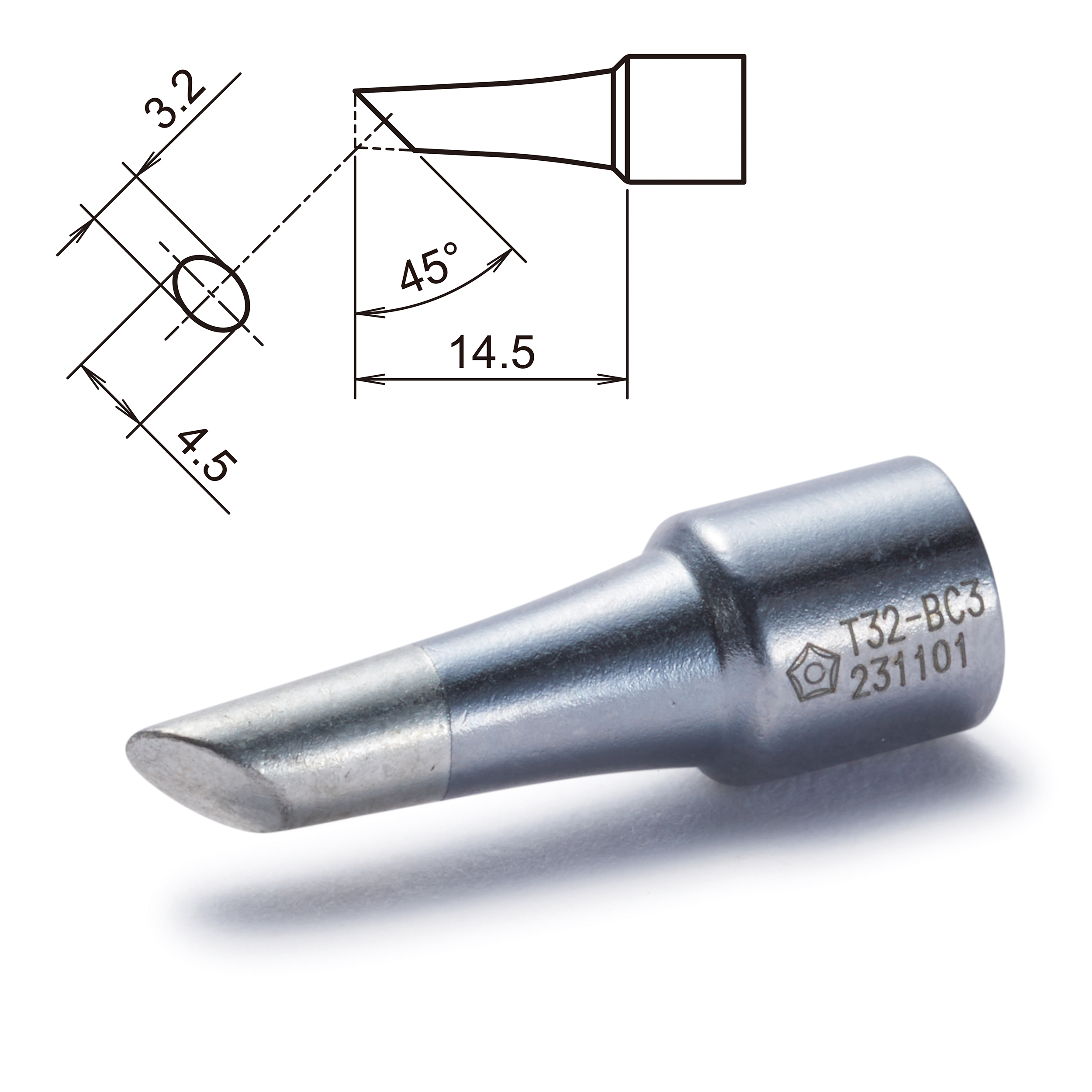 Hakko T32-BC3 3.2 mm Bevel 14.5 mm Soldering Iron Tip for use with FX8806