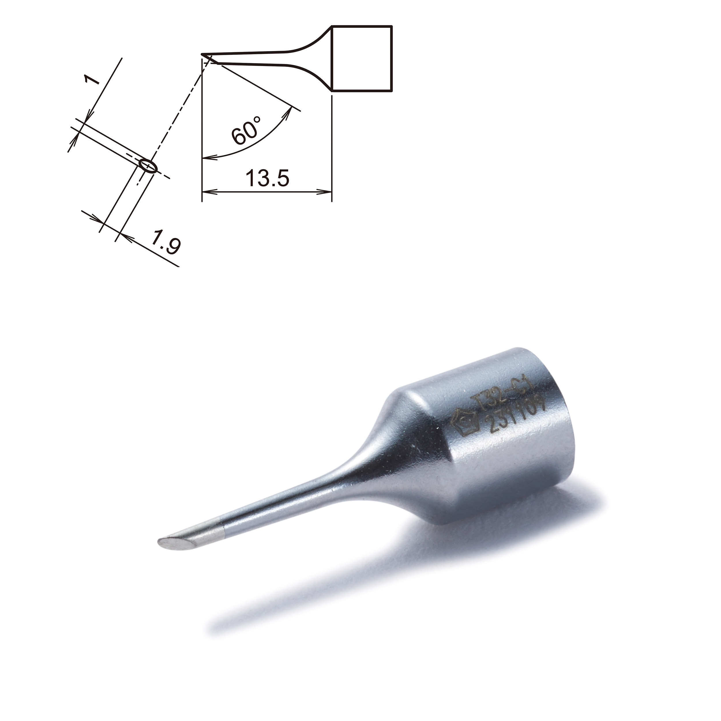 Hakko T32-C1 1 mm Bevel 13.5 mm Soldering Iron Tip for use with FX8806