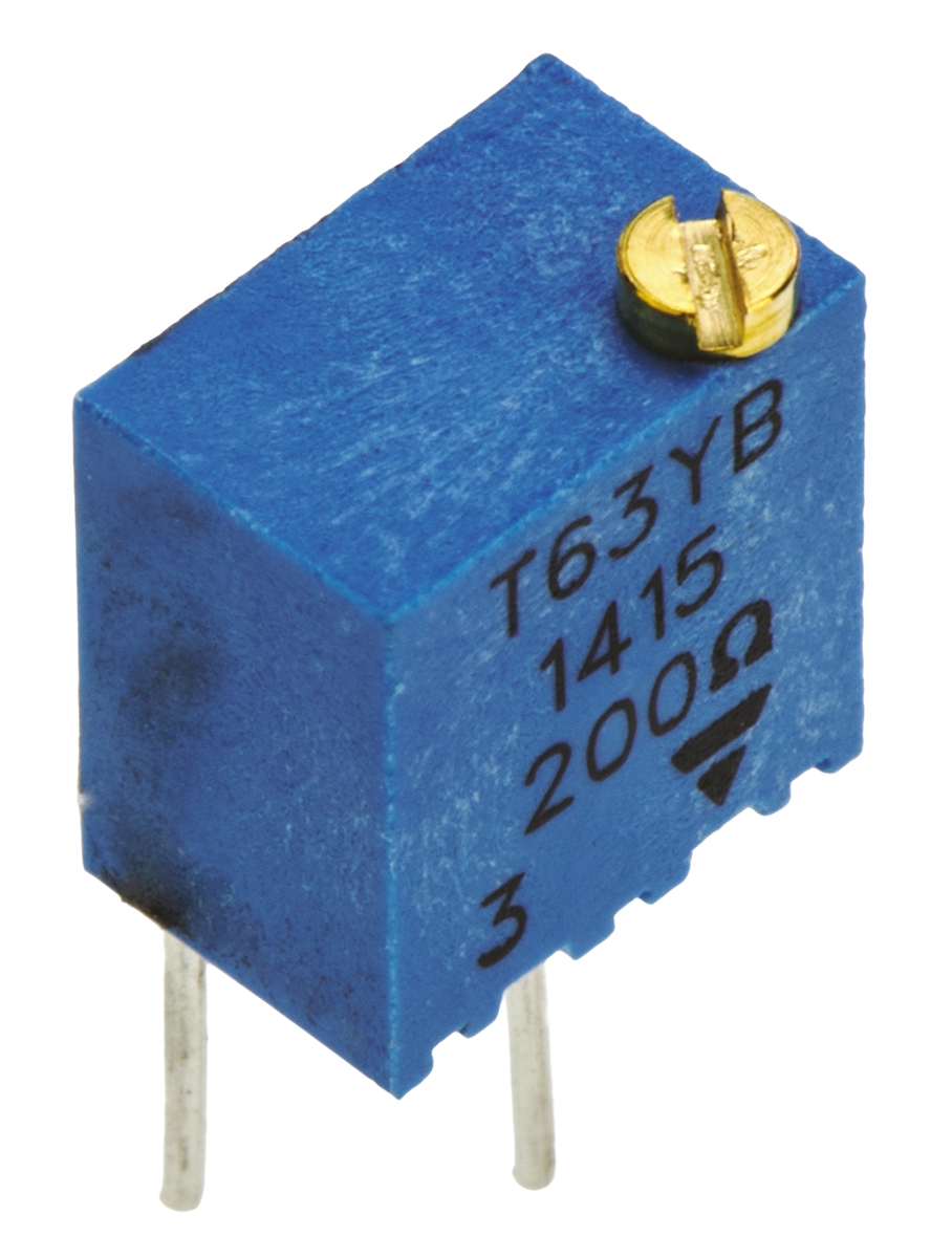 200 Ω, Through Hole Trimmer Potentiometer, Pin 0.25 W Top Adjust Vishay, T63