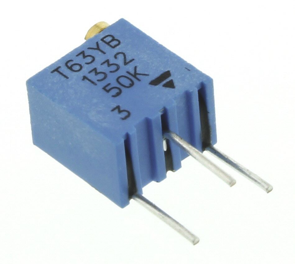 50 kΩ, Through Hole Trimmer Potentiometer, Pin 0.25 W Top Adjust Vishay, T63