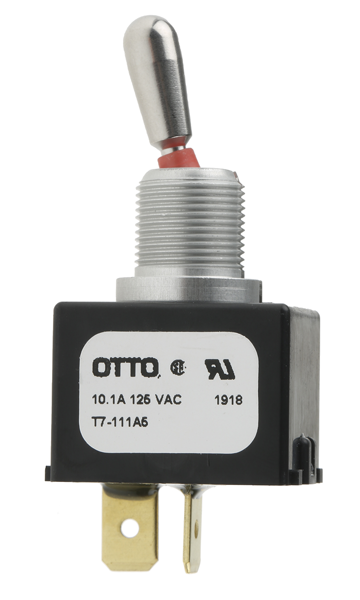 Otto Toggle Switch, Panel Mount, On-Off, SPST, Tab Terminal, 28 V dc, 115 V ac