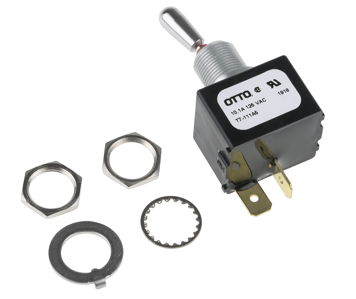 t7-111a5 Otto Toggle Switch, Panel Mount, On-Off, SPST, Tab Terminal, 28 V dc, 115 V ac