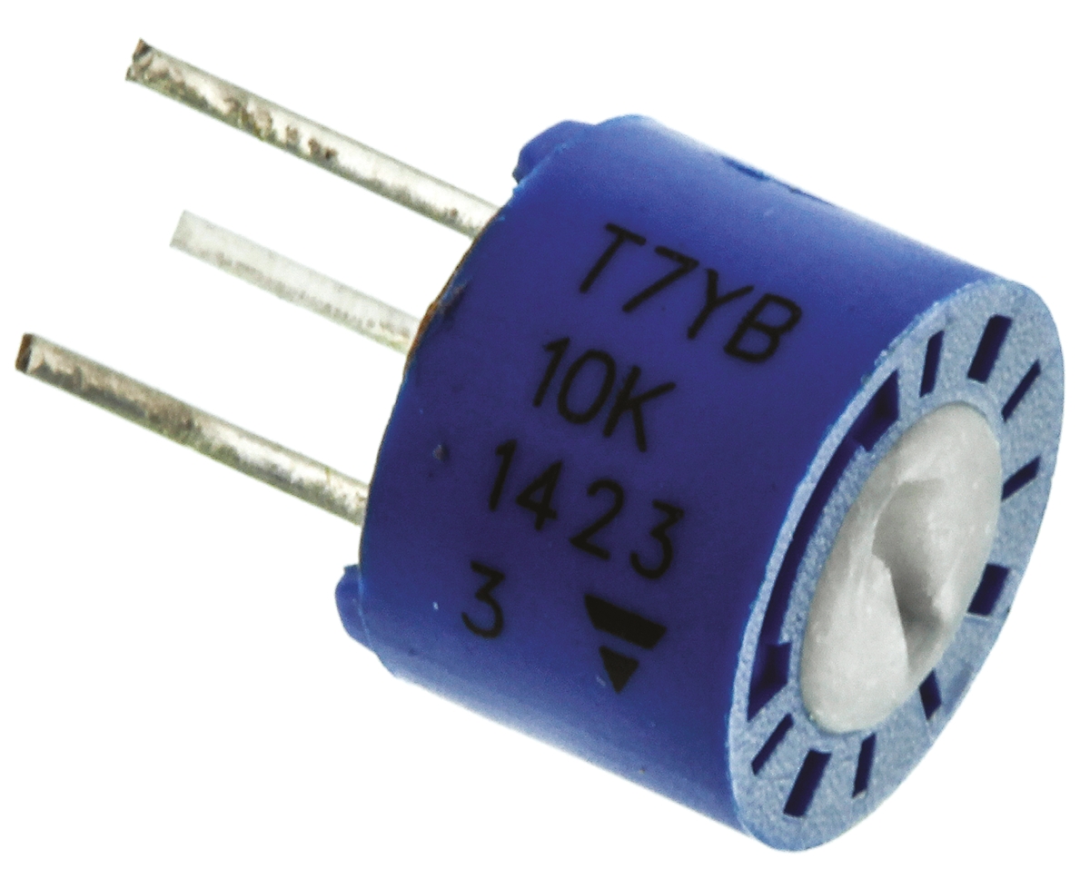 t7yb103mt20 10 kΩ, Through Hole Trimmer Potentiometer, Pin 0.5 W Top Adjust Vishay, T7