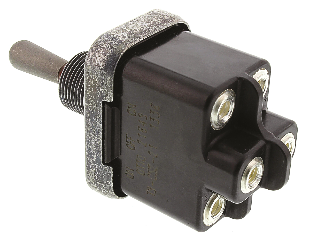 t9-cs2-21 Otto Toggle Switch, Panel Mount, On-Off-On, DPDT, Screw Terminal, 28 V dc, 115 V ac