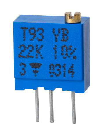 100 kΩ, Through Hole Trimmer Potentiometer, PC Pin 0.5 W Side Adjust Vishay, T93