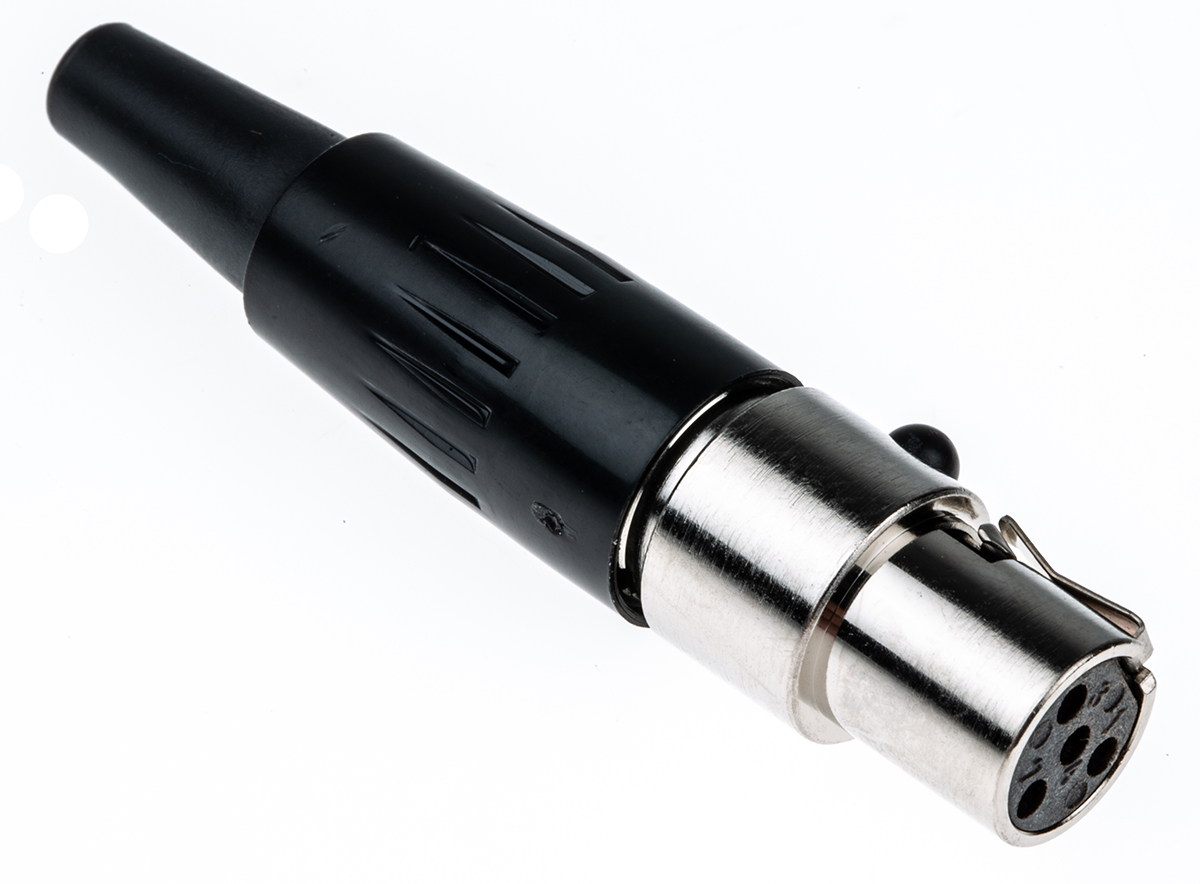 Switchcraft Cable XLR Connector, Straight, 125V ac Female, 4 Way, Silver Plating