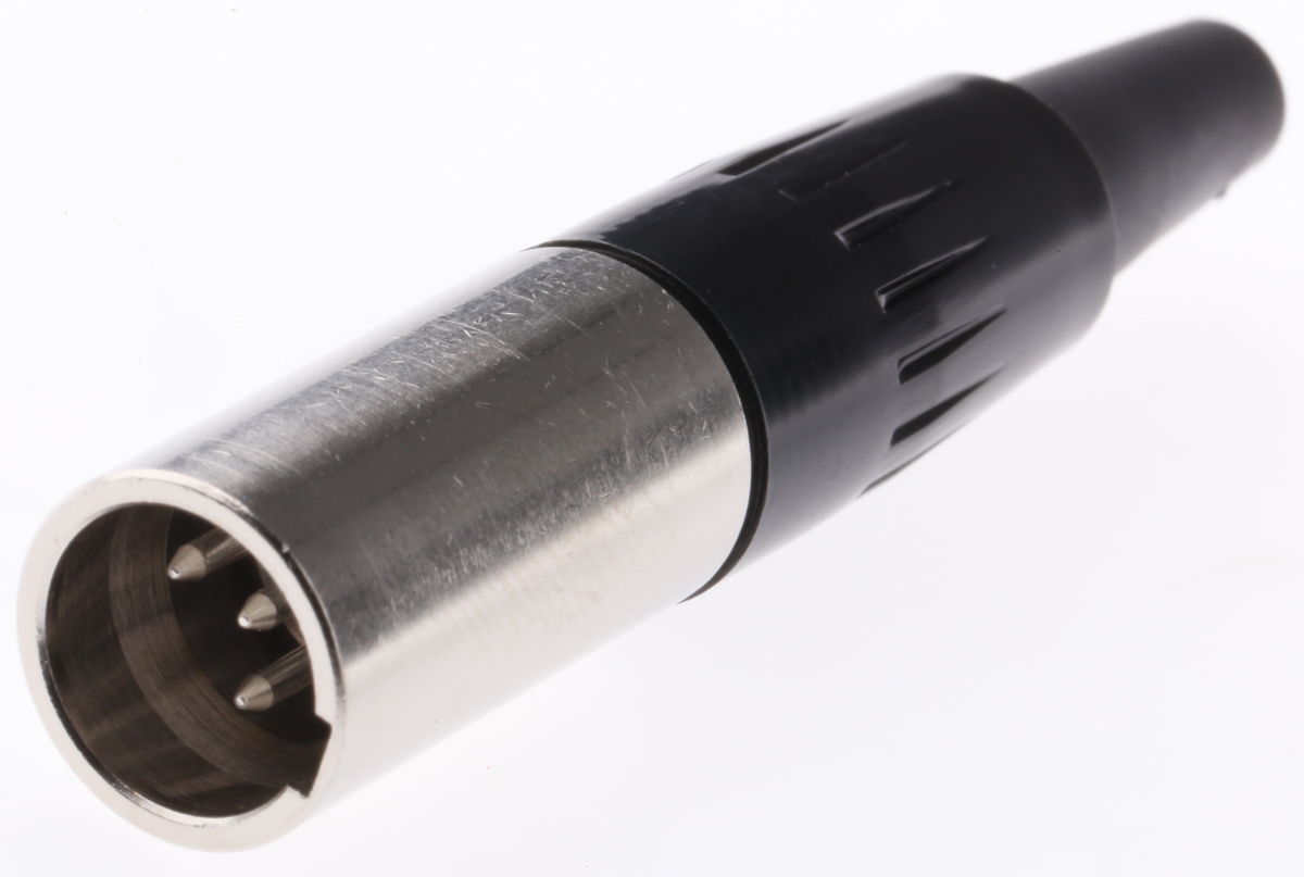 Switchcraft Cable XLR Connector, Straight, 125V Male, 4 Way, Silver Plating