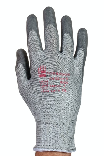 Tornado Argent Grey Yarn Cut Resistant Gloves, Size 8, Polyurethane Coating