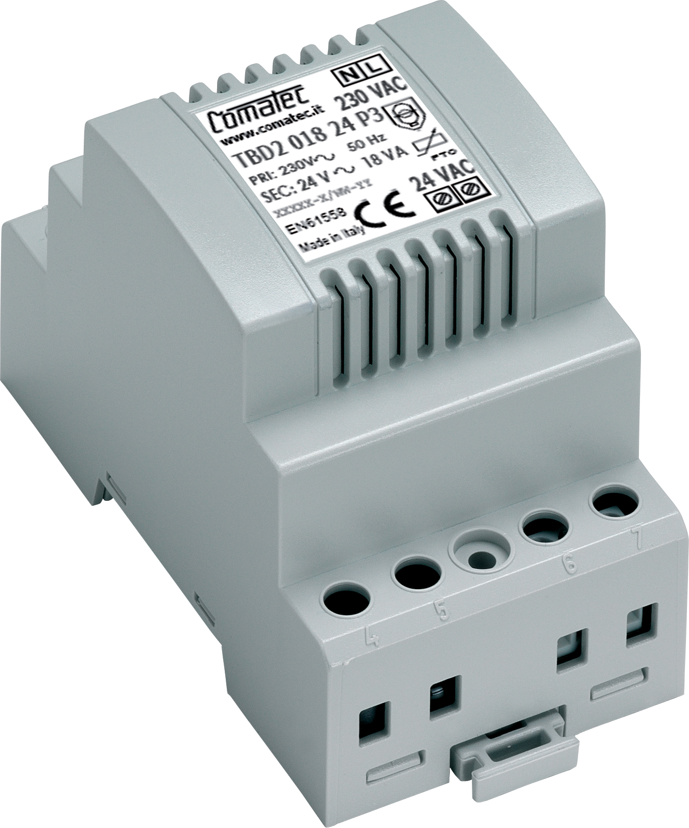 Comatec 18 VA DIN Rail Transformer, 230 V ac Primary, 24 V ac Secondary, EN61000-3-2, EN61558-1, EN55024, EN55032(cl.B),