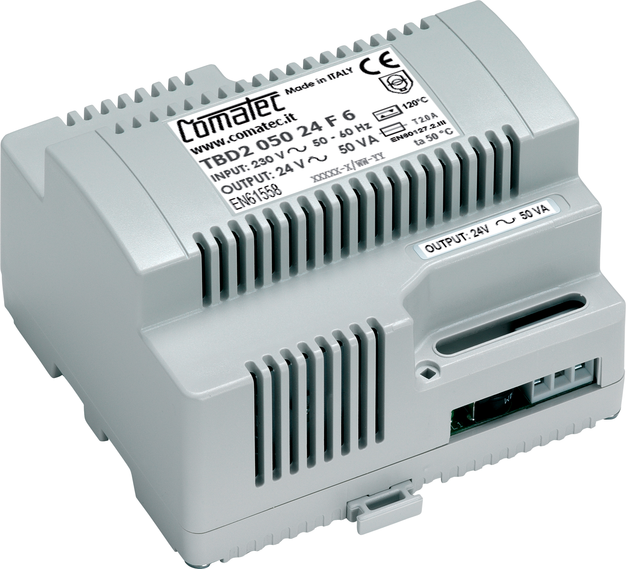 Comatec 50 VA DIN Rail Transformer, 230 V ac Primary, 24 V ac Secondary, EN61558-1, EN55032/B, EN61000-3-2(3), EN55024