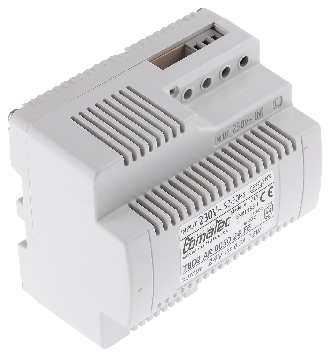 Comatec TBD2 Linear DIN Rail Power Supply 230V ac AC Input 24V dc, 500 mA Output DC 12 W