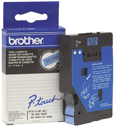 Brother Black on Blue Label Printer Tape, 8 m Length, 12 mm Width, 7.7 m Label Length, 12 mm Label Width