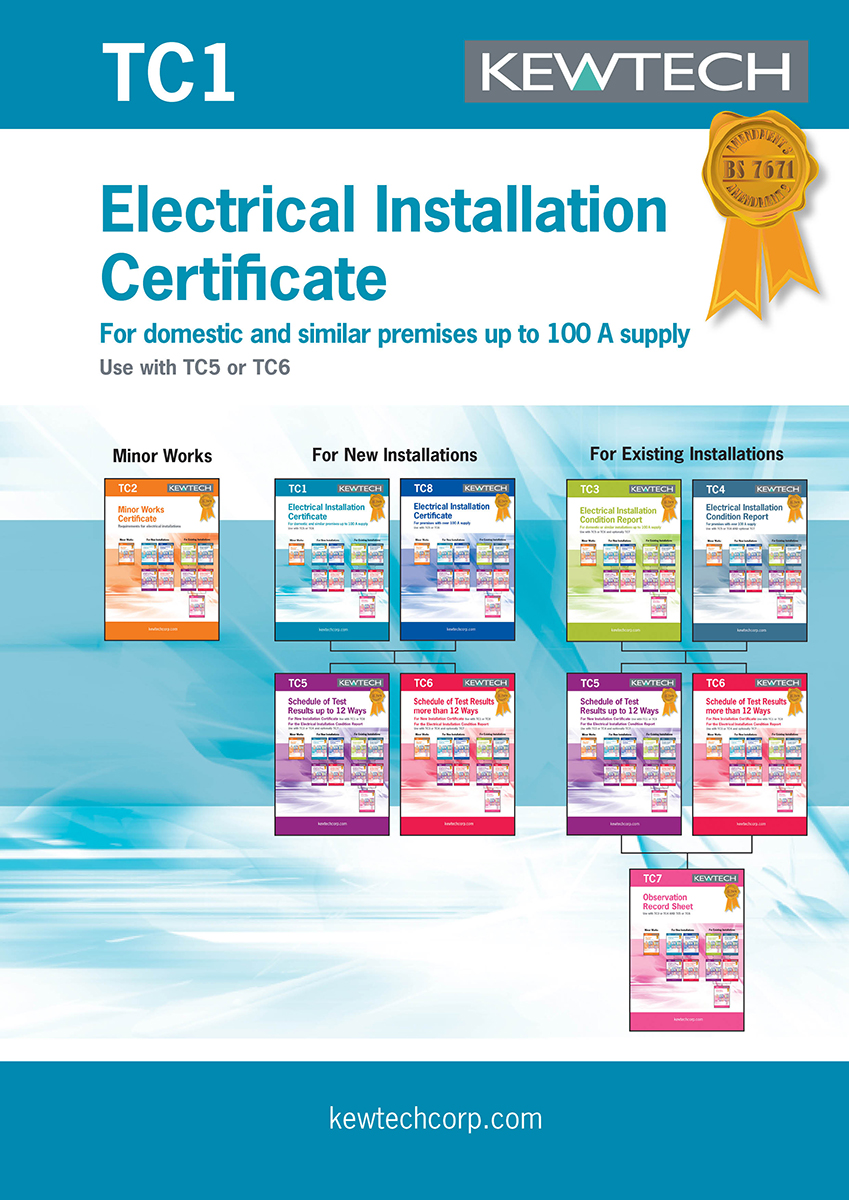 Kewtech Corporation TC1 Electrical Installation Certificate, Certificate Type Electrical Installation 40, For Use With