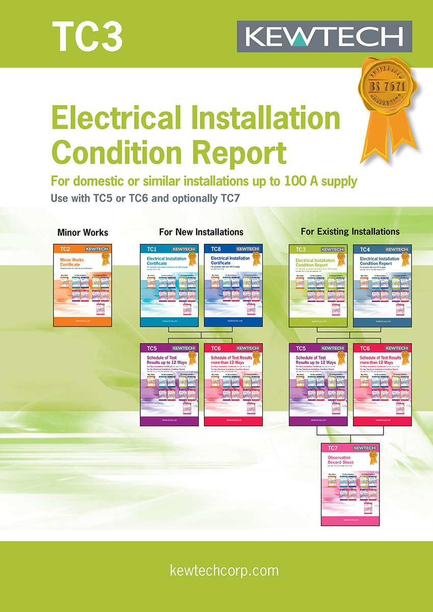 Kewtech Corporation TC3 Electrical Installation Certificate, Certificate Type Periodic Inspection 40, For Use With