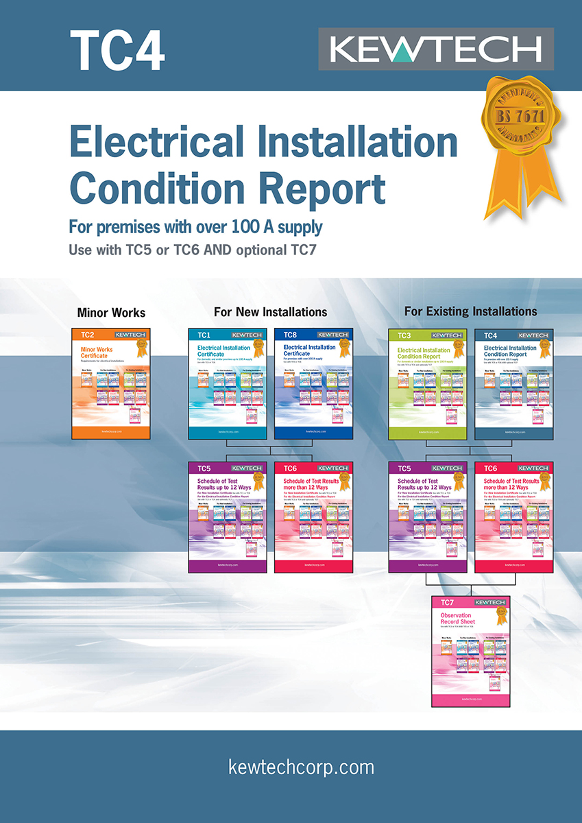 Kewtech Corporation TC4 Electrical Installation Certificate, Certificate Type Inspection and Test Schedule 40, For Use