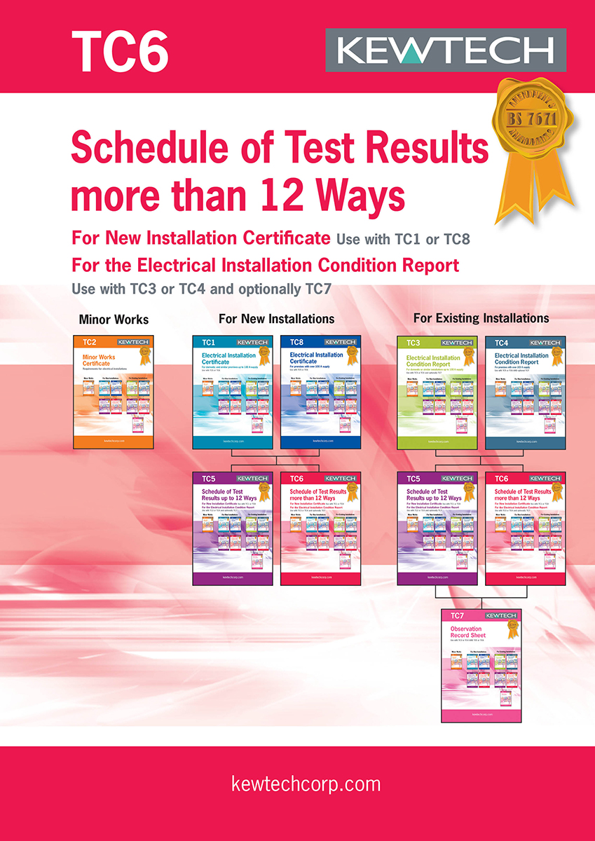 Kewtech Corporation TC6 Electrical Installation Certificate, Certificate Type Inspection and Test Schedule 80, For Use