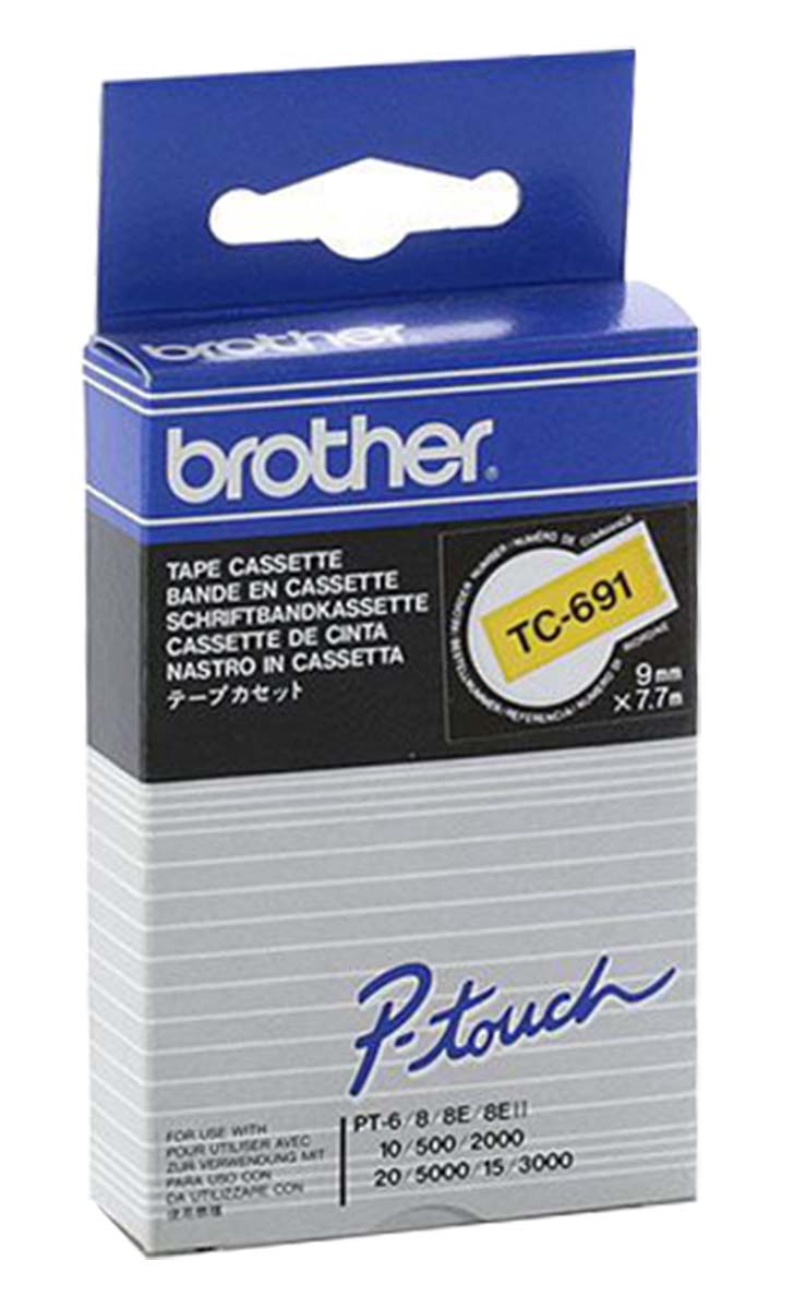 Brother Black on Yellow Label Printer Tape, 8 m Length, 9 mm Width, 7.7 m Label Length