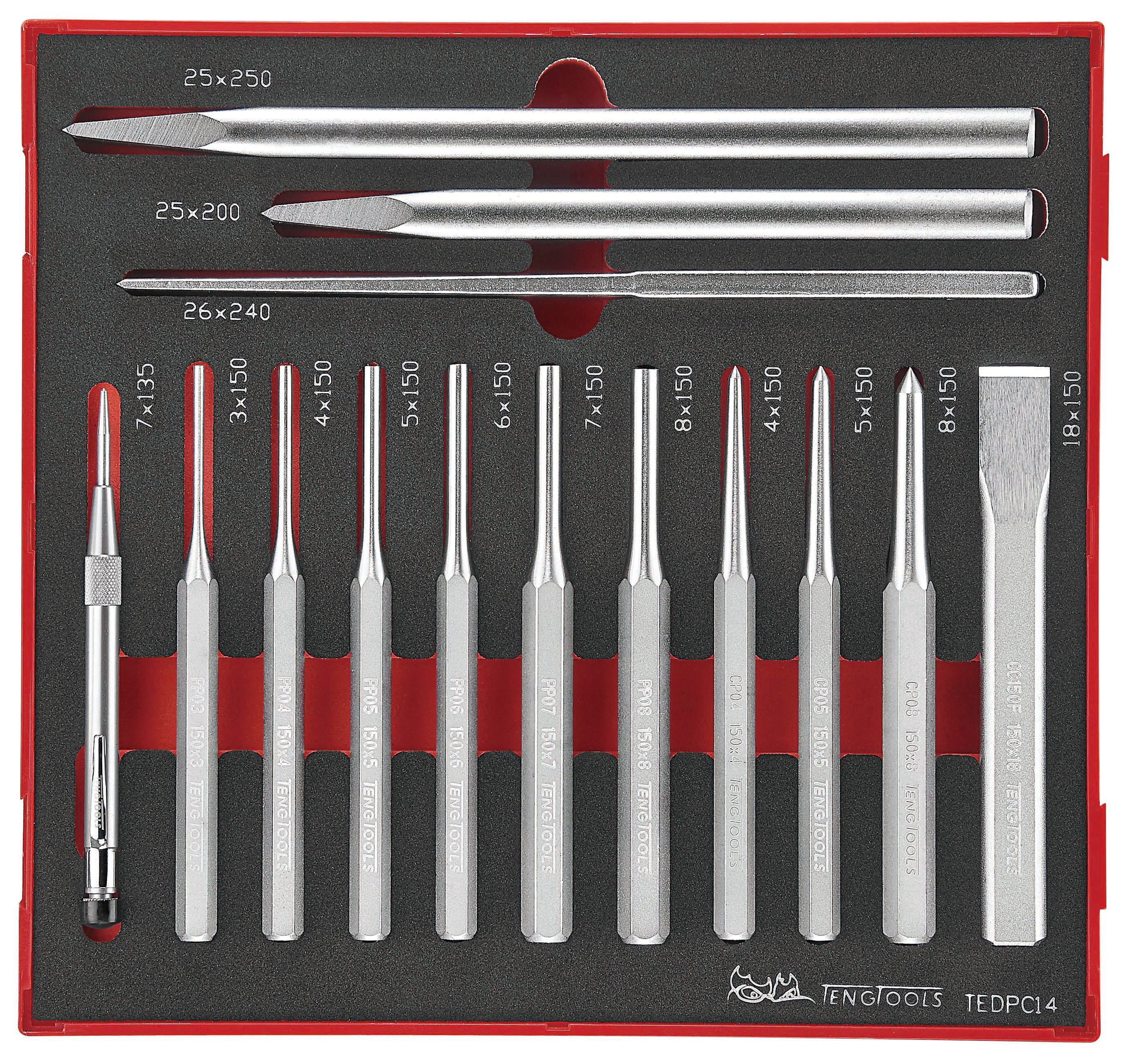 Teng Tools 14-Piece Punch, 265 mm Overall