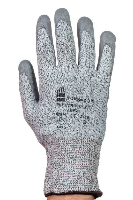 Tornado Electroflex Grey Polyurethane Work Gloves, Size 6, Polyurethane Coating