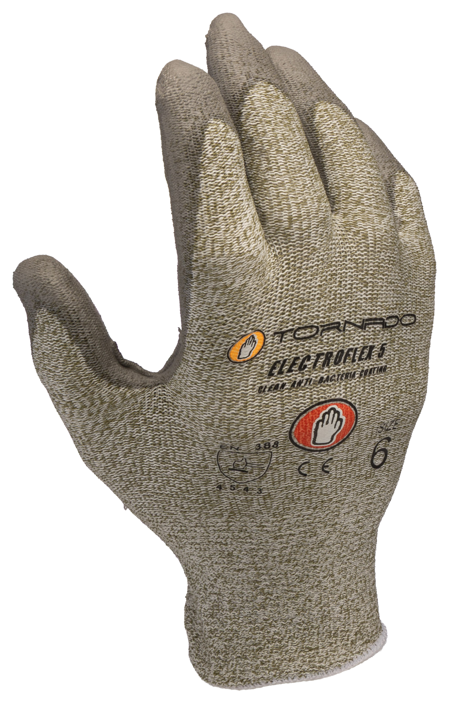 Tornado Electroflex 5 FTR Grey 13 Gauge Mixed Cut Fibre Puncture & Tear Resistant Gloves, Size 6, Polyurethane Coating