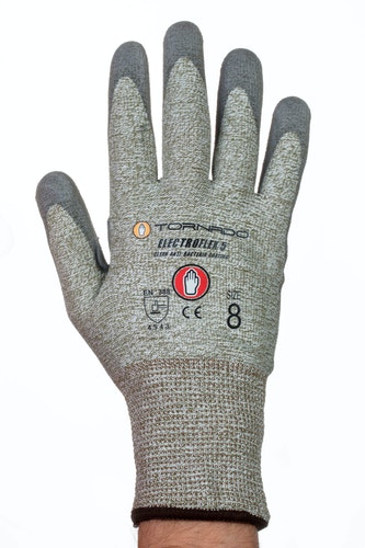 Tornado Electroflex 5 FTR Grey 13 Gauge Mixed Cut Fibre Work Gloves, Size 7, Polyurethane Coating