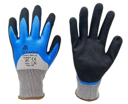 GUYARD TEKNIT GRIP 3/4 Black, Blue, Grey Polyethylene Work Gloves, Size 7, Nitrile Coating