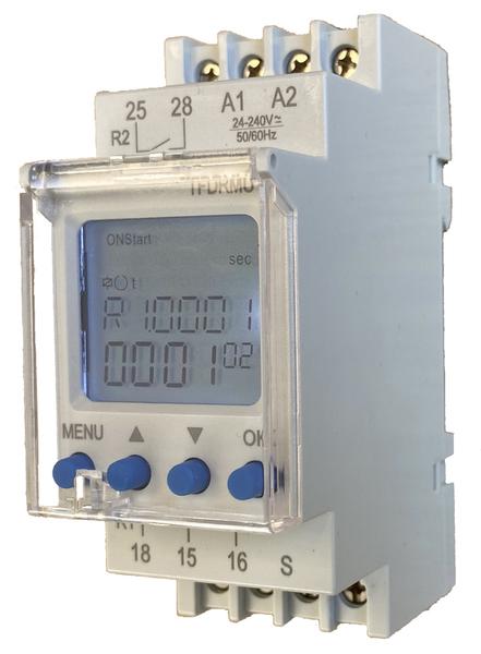 Tempatron TFDR Series DIN Rail Timer Relay, 2-Contact, 24 to 240 V ac 24V ac, 240 V ac, 0 to 9999 s, 0 to 9999 min,