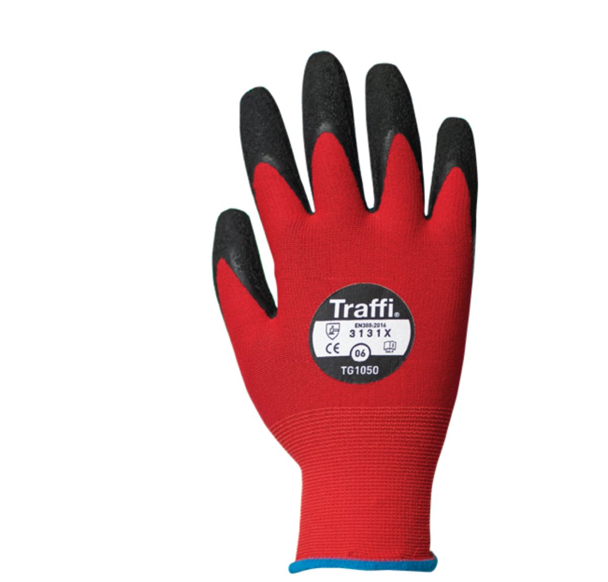 Traffi Red Natural Rubber Latex Nylon Cut Resistant Gloves, Size 6, Latex Coating