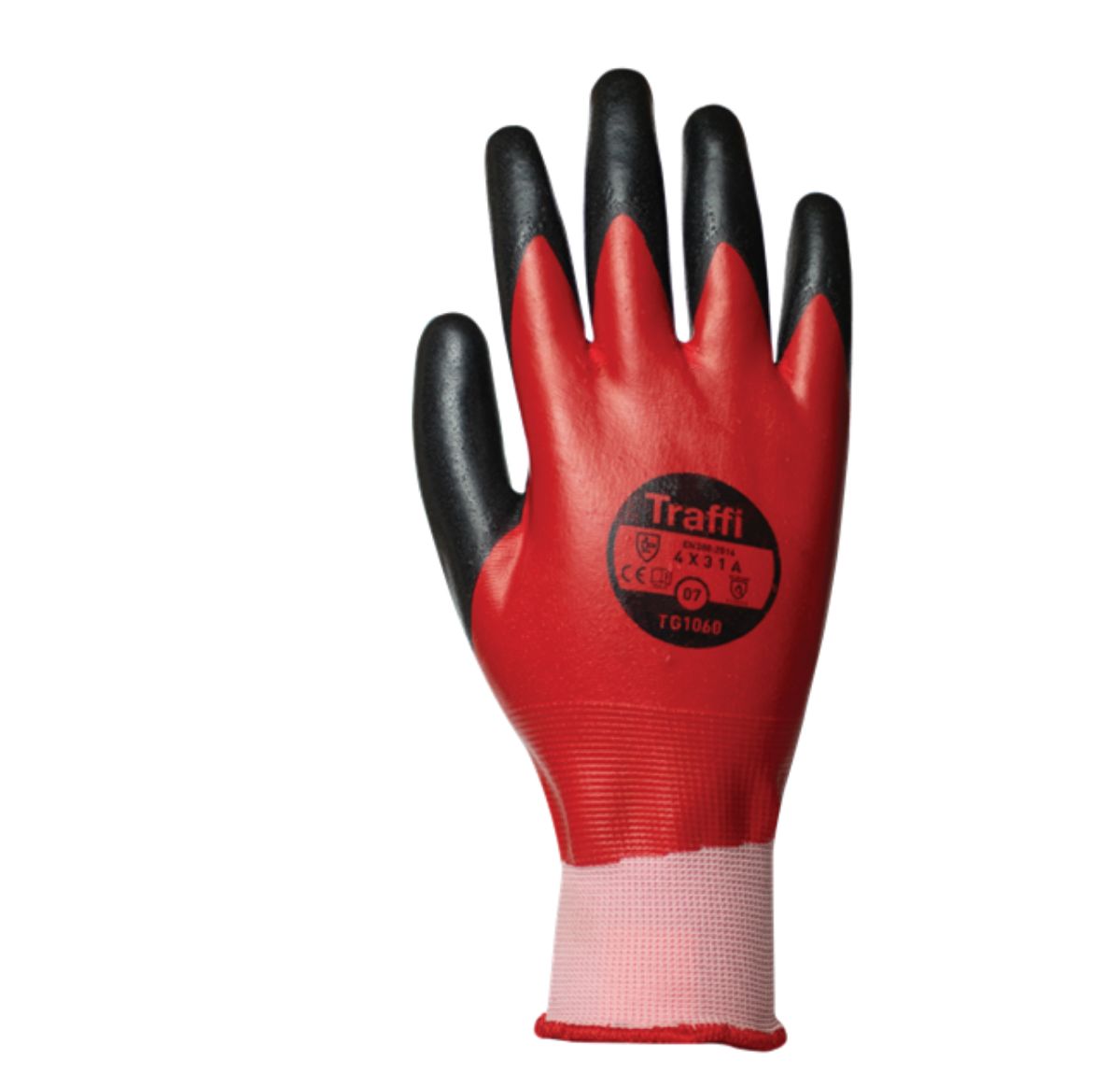 Traffi Red Nitrile, Nylon Cut Resistant Gloves, Size 9, Nitrile Coating