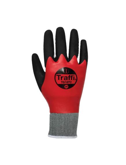 Traffi TG1072 Black, Red Acrylic, Nylon (Liner) Glove, Size 7, Nitrile Coating