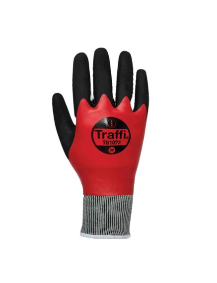 Traffi TG1072 Black, Red Acrylic, Nylon (Liner) Glove, Size 8, Nitrile Coating