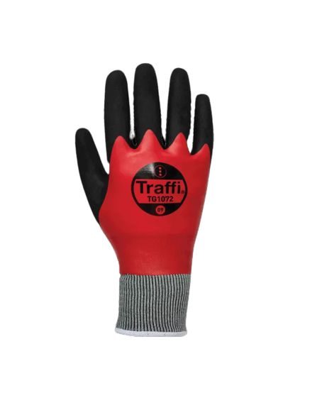 Traffi TG1072 Black, Red Acrylic, Nylon (Liner) Glove, Size 9, Nitrile Coating