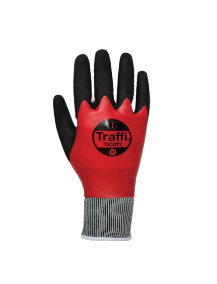 Traffi TG1072 Black, Red Acrylic, Nylon (Liner) Glove, Size 10, Nitrile Coating