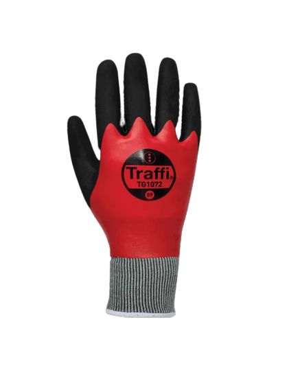 Traffi TG1072 Black, Red Acrylic, Nylon (Liner) Glove, Size 11, Nitrile Coating