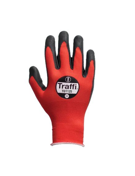 Traffi TG1125 Red Polyester (Liner) Glove, Size 10, Nitrile Foam Coating