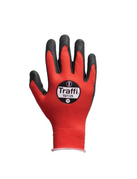 Traffi TG1125 Red Polyester (Liner) Glove, Size 11, Nitrile Foam Coating