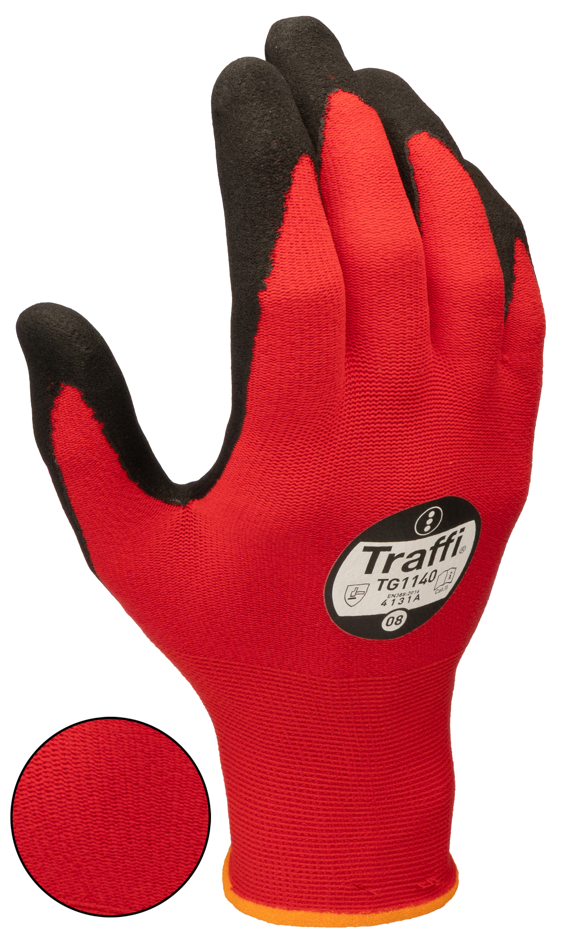 tg1140-08 Traffi TM178 Red Elastane, Nylon Cut Resistant Gloves, Size 8, Nitrile Micro-Foam Coating