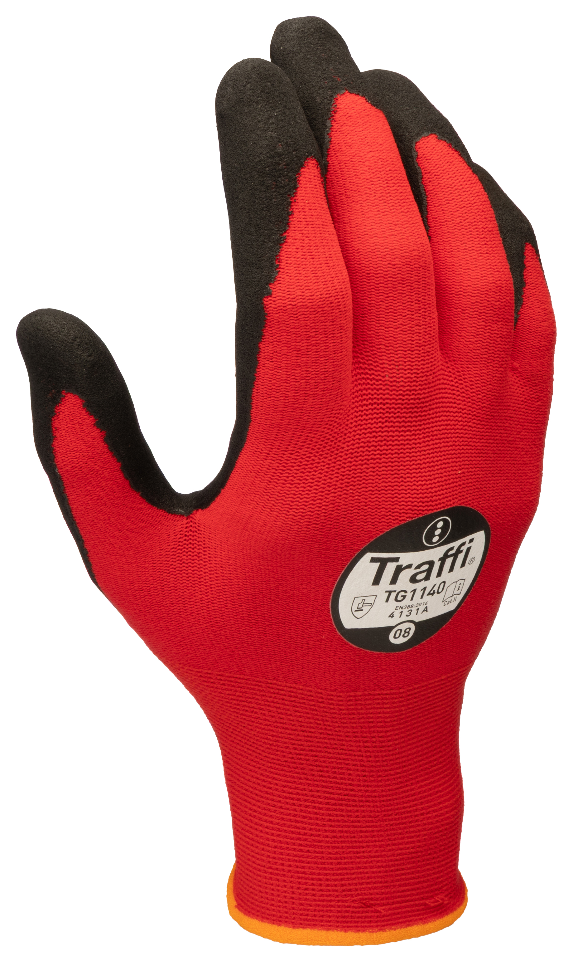 Traffi TM178 Red Elastane, Nylon Cut Resistant Gloves, Size 8, Nitrile Micro-Foam Coating