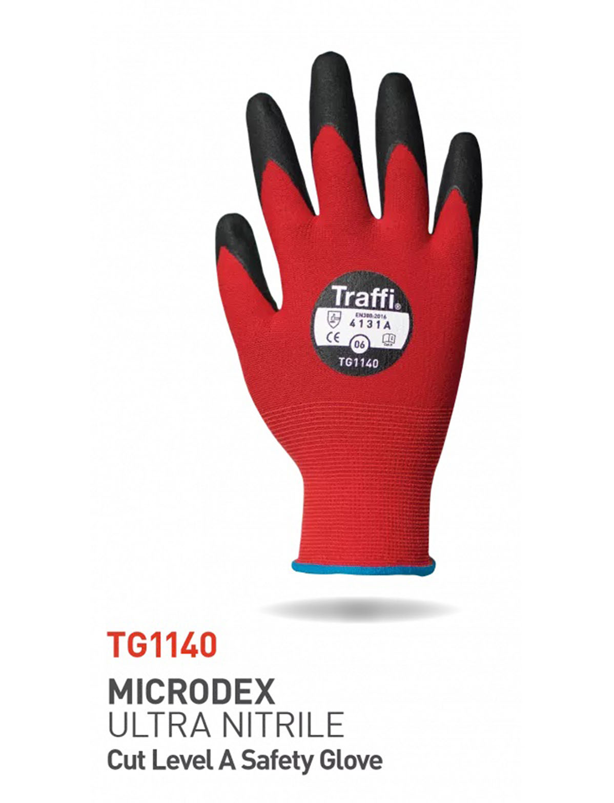 Traffi TM178 Red Elastane, Nylon Glove, Size 9, Nitrile Micro-Foam Coating