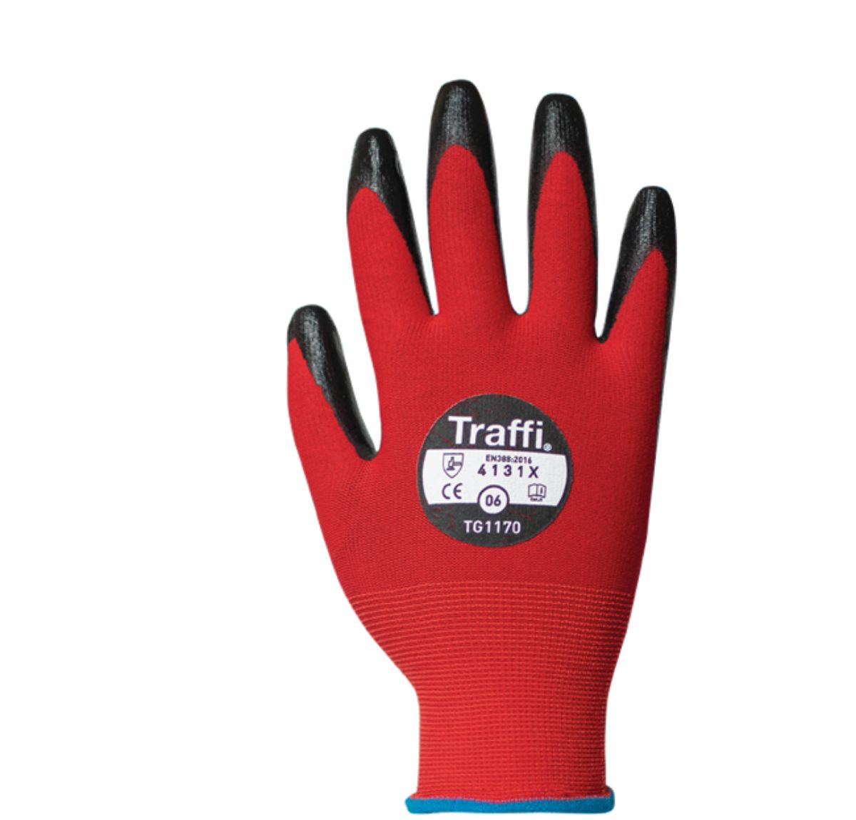 Traffi Red Nitrile, Nylon Cut Resistant Gloves, Size 7, Nitrile Coating