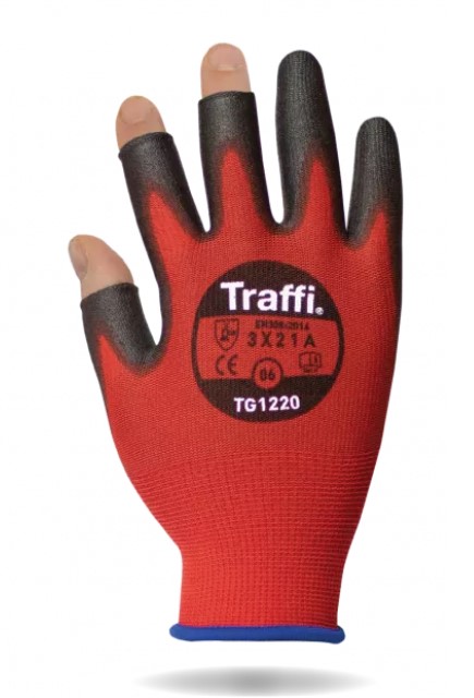 Traffi TG1220 Red Polyethylene Cut Resistant Gloves, Size 6, Polyurethane Coating