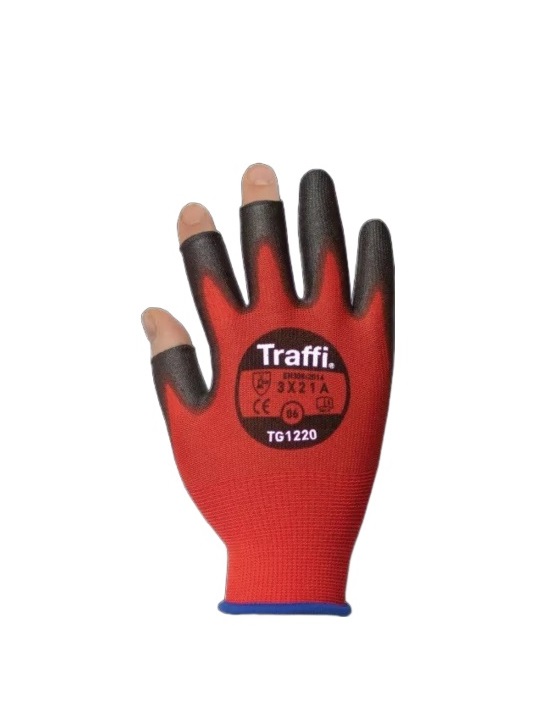 Traffi X-Dura Red Nylon Work Gloves, Size 8, Polyurethane Coating