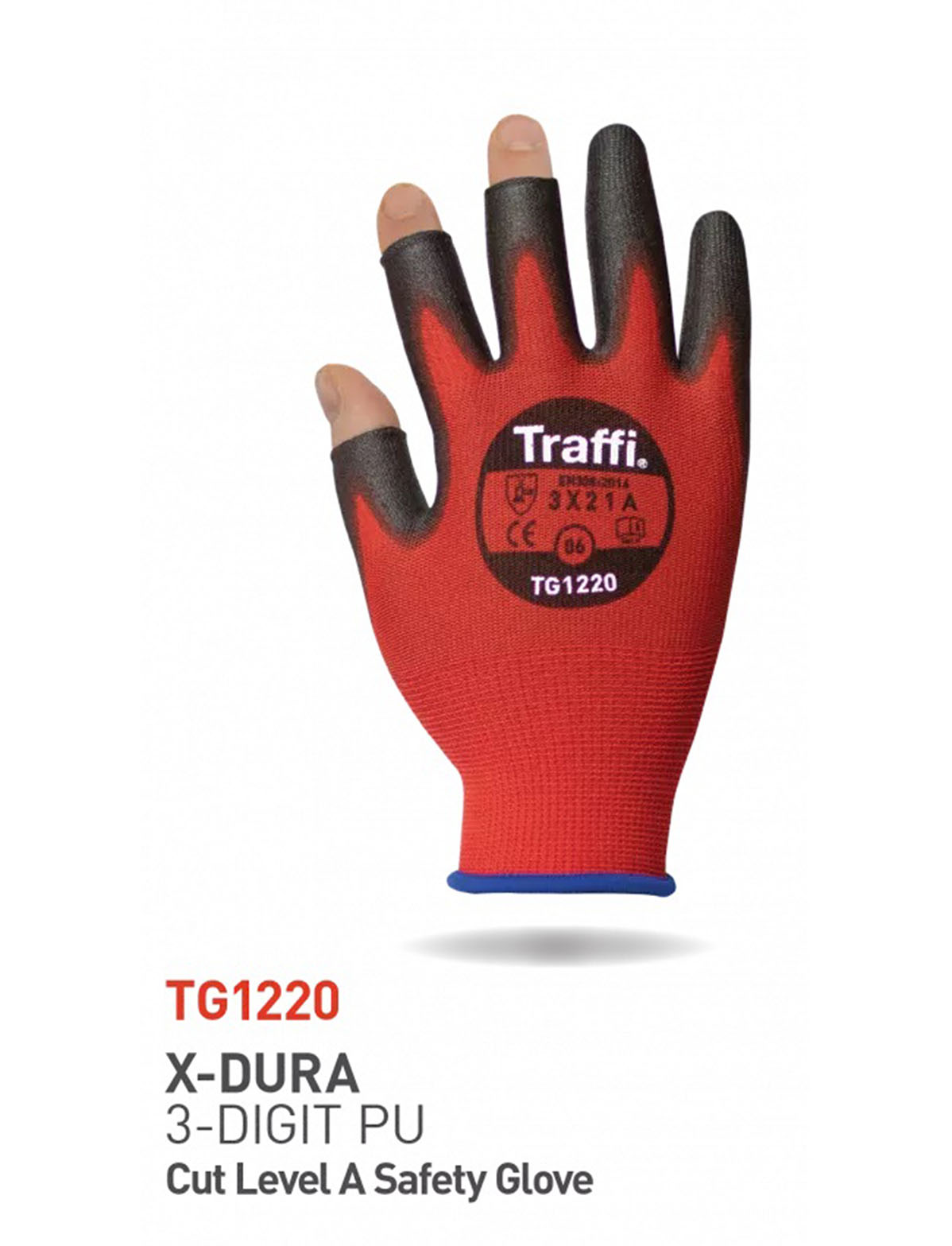 Traffi Red Polyurethane Cut Resistant Gloves, Size 11, Polyurethane Coating